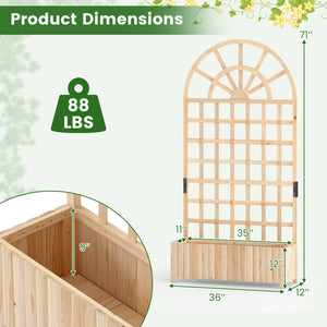 Set of 2 Wooden Raised Garden Bed with Trellis 71 inches Outdoor Planter Box Privacy Screen-Natural view 4