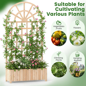 Set of 2 Wooden Raised Garden Bed with Trellis 71 inches Outdoor Planter Box Privacy Screen-Natural view 6