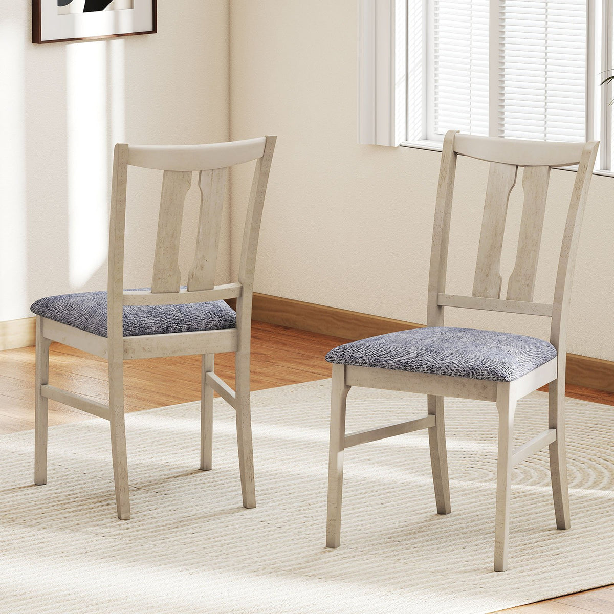 Set of 2 Wooden Upholstered Dining Chairs with High Curved Back-Gray view 3