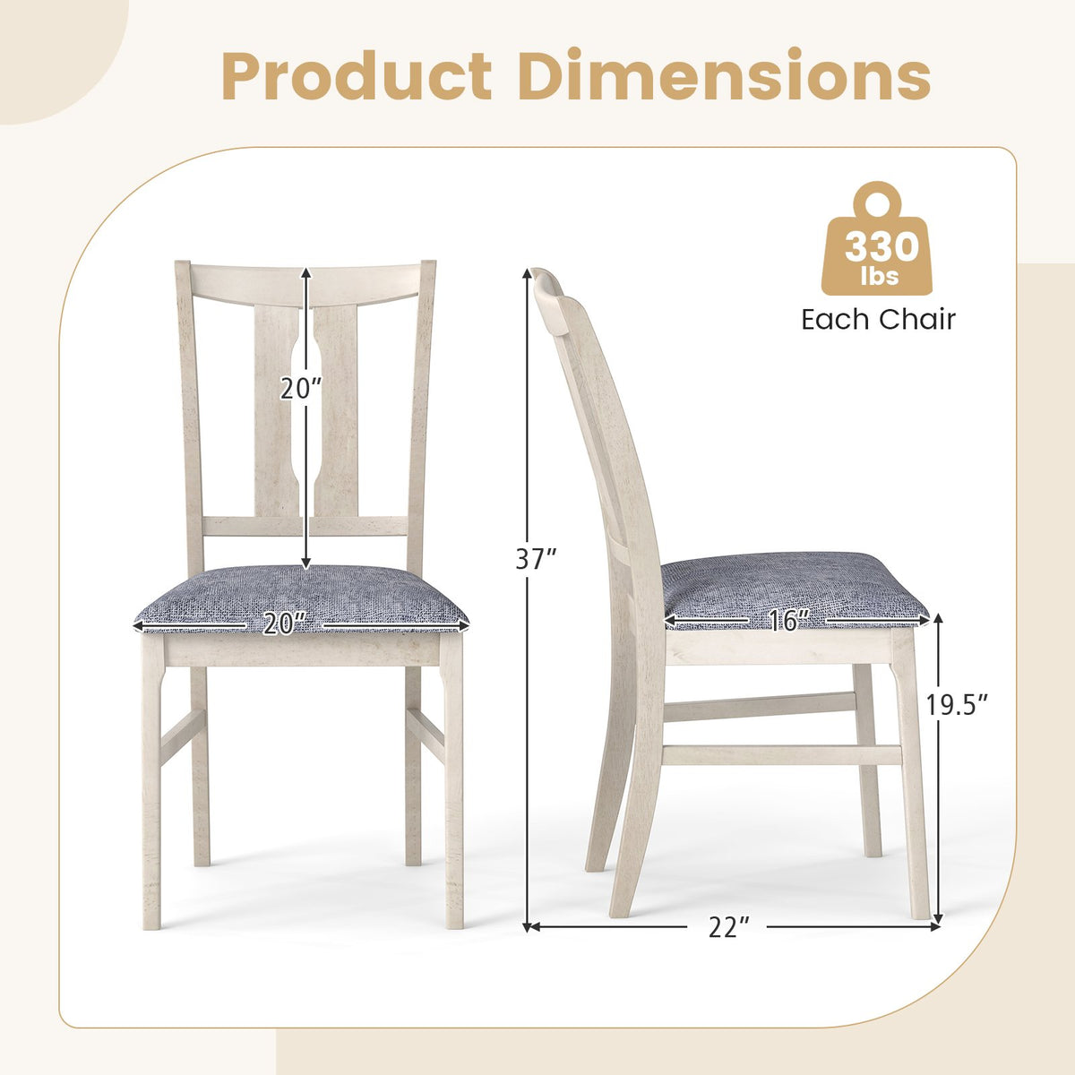 Set of 2 Wooden Upholstered Dining Chairs with High Curved Back-Gray view 4