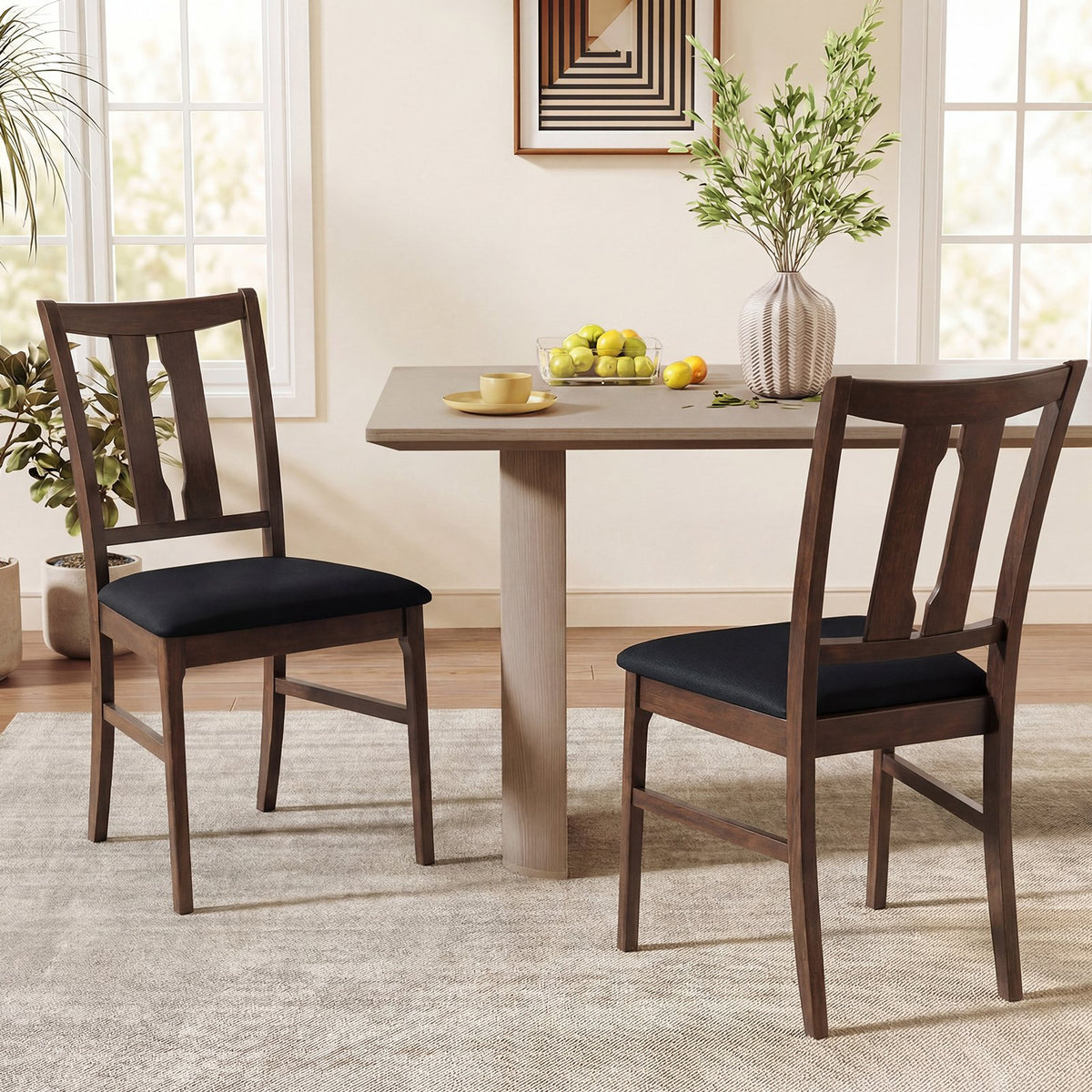 Set of 2 Wooden Upholstered Dining Chairs with High Curved Back-Walnut view 2