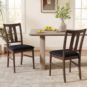 Set of 2 Wooden Upholstered Dining Chairs with High Curved Back-Walnut view 2