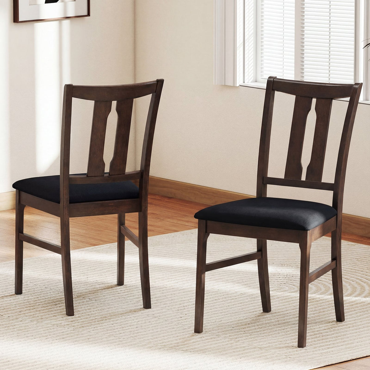 Set of 2 Wooden Upholstered Dining Chairs with High Curved Back-Walnut view 3