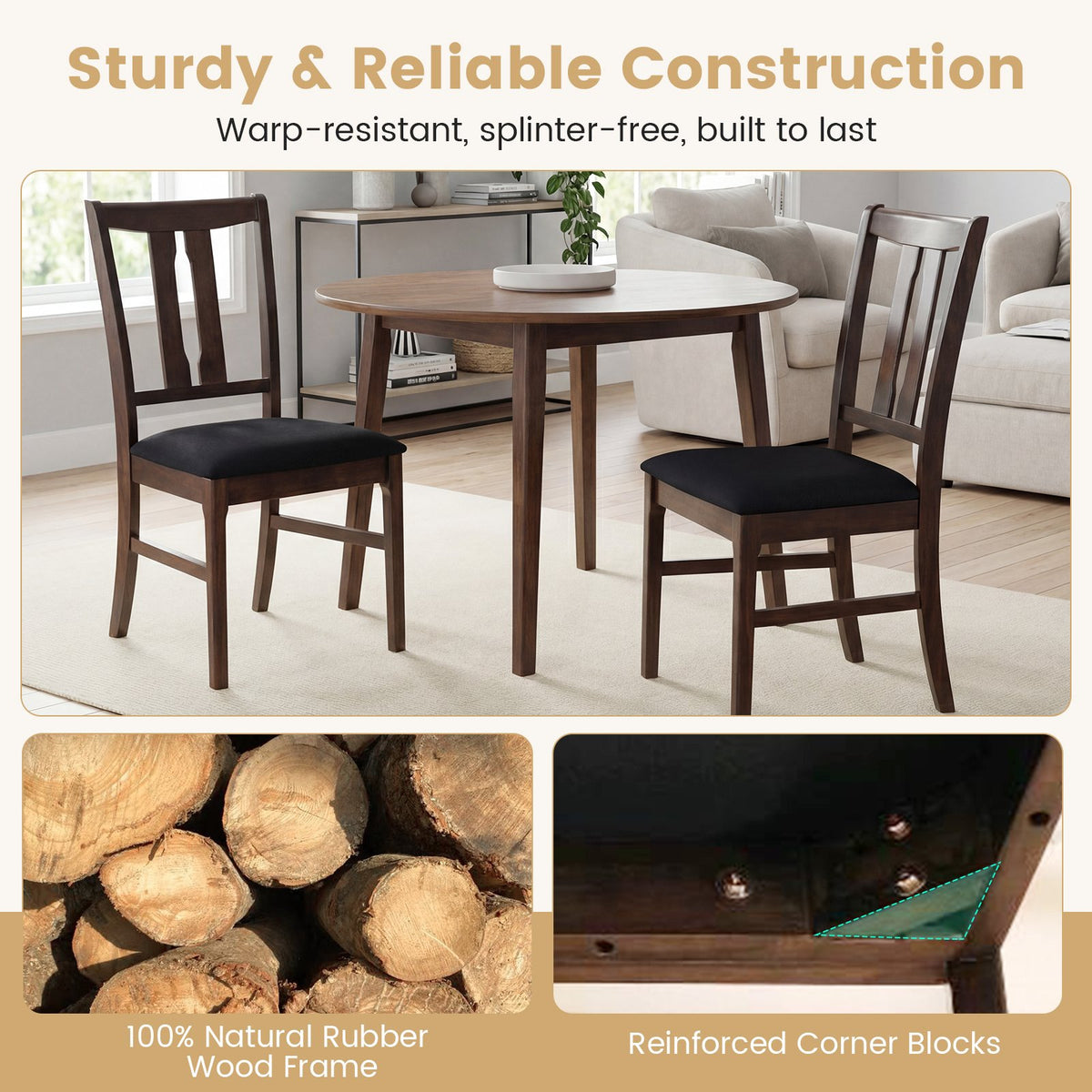 Set of 2 Wooden Upholstered Dining Chairs with High Curved Back-Walnut view 5