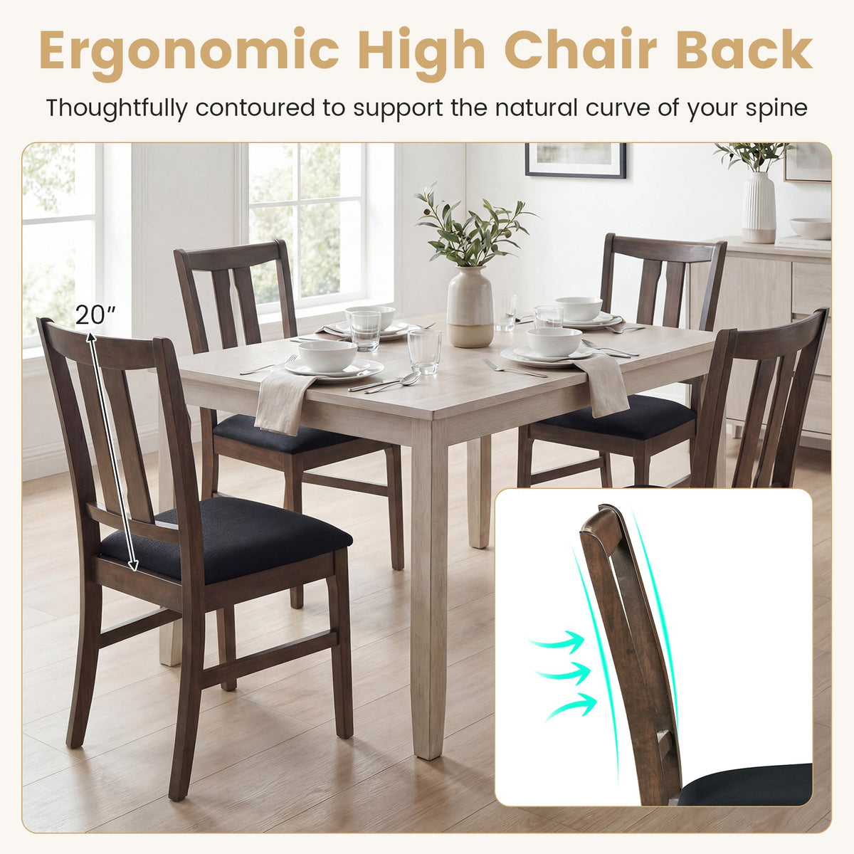 Set of 2 Wooden Upholstered Dining Chairs with High Curved Back-Walnut view 7