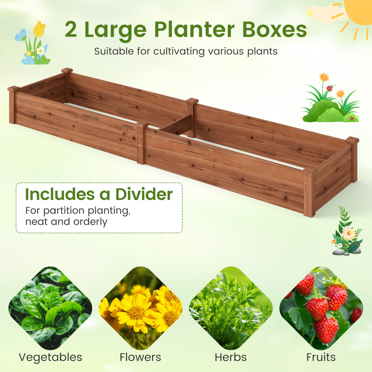 Set of 2 Wooden Vegetable Raised Garden Bed for Backyard-Brown view 9