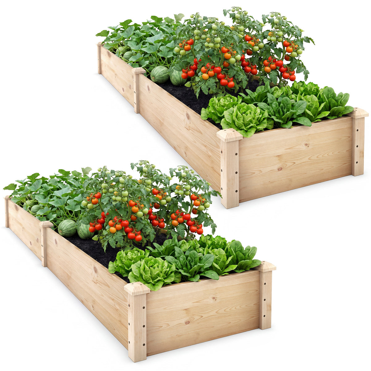 Set of 2 Wooden Vegetable Raised Garden Bed for Backyard-Natural