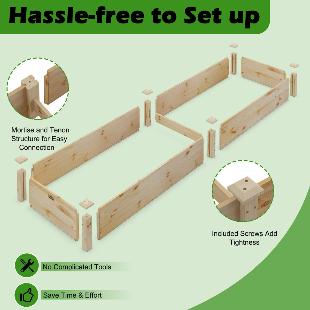 Set of 2 Wooden Vegetable Raised Garden Bed for Backyard-Natural view 7