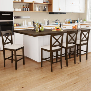 Set of 2 X-Back Bar Stools with Upholstered Cushioned Seats-Brown view 2