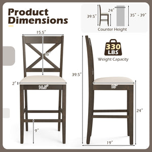 Set of 2 X-Back Bar Stools with Upholstered Cushioned Seats-Brown view 4