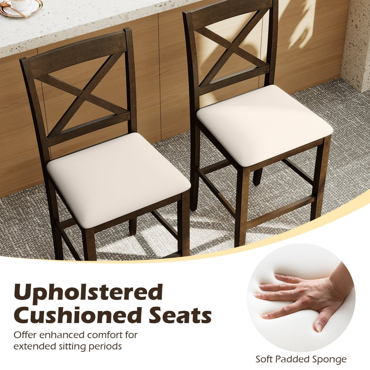 Set of 2 X-Back Bar Stools with Upholstered Cushioned Seats-Brown view 8