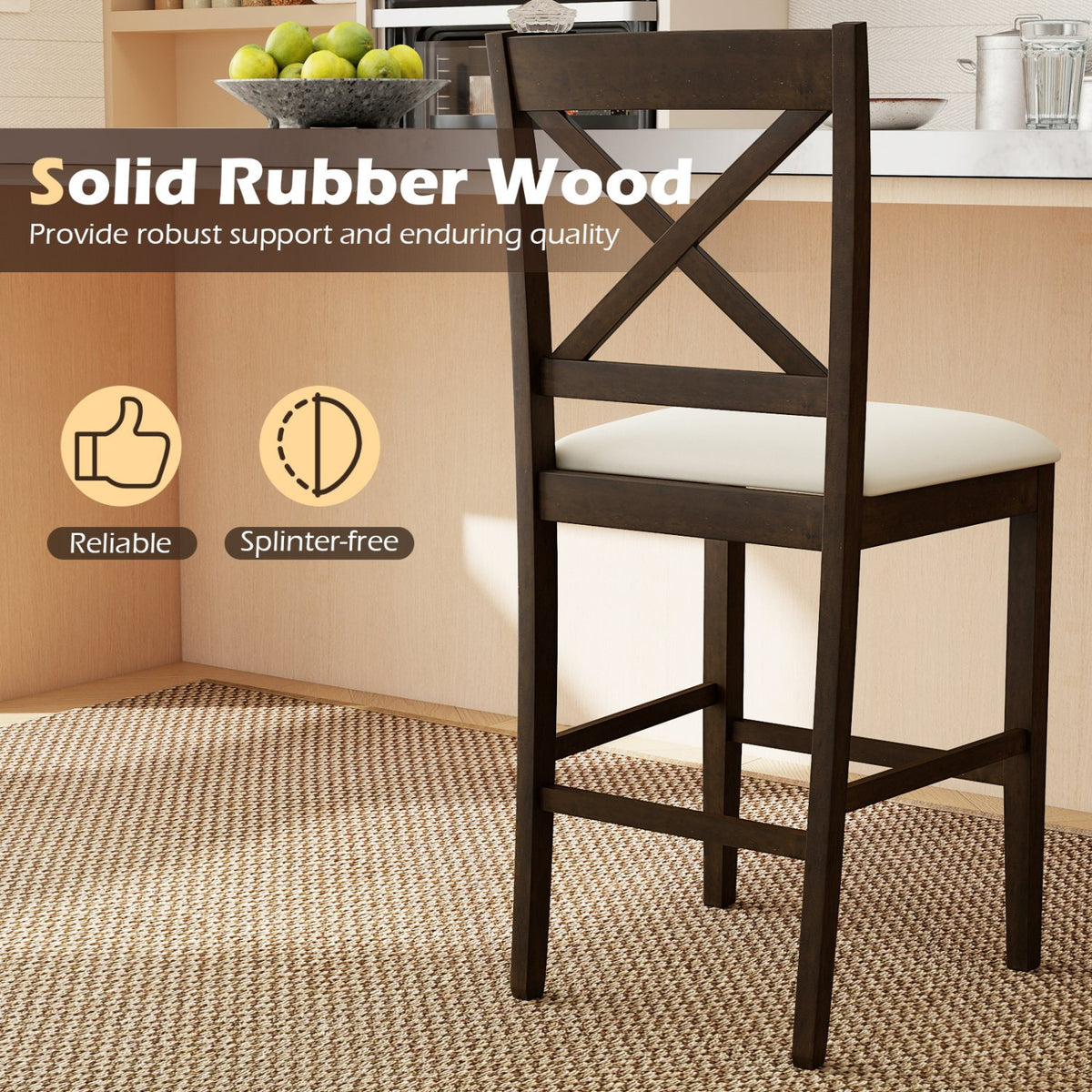 Set of 2 X-Back Bar Stools with Upholstered Cushioned Seats-Brown view 9