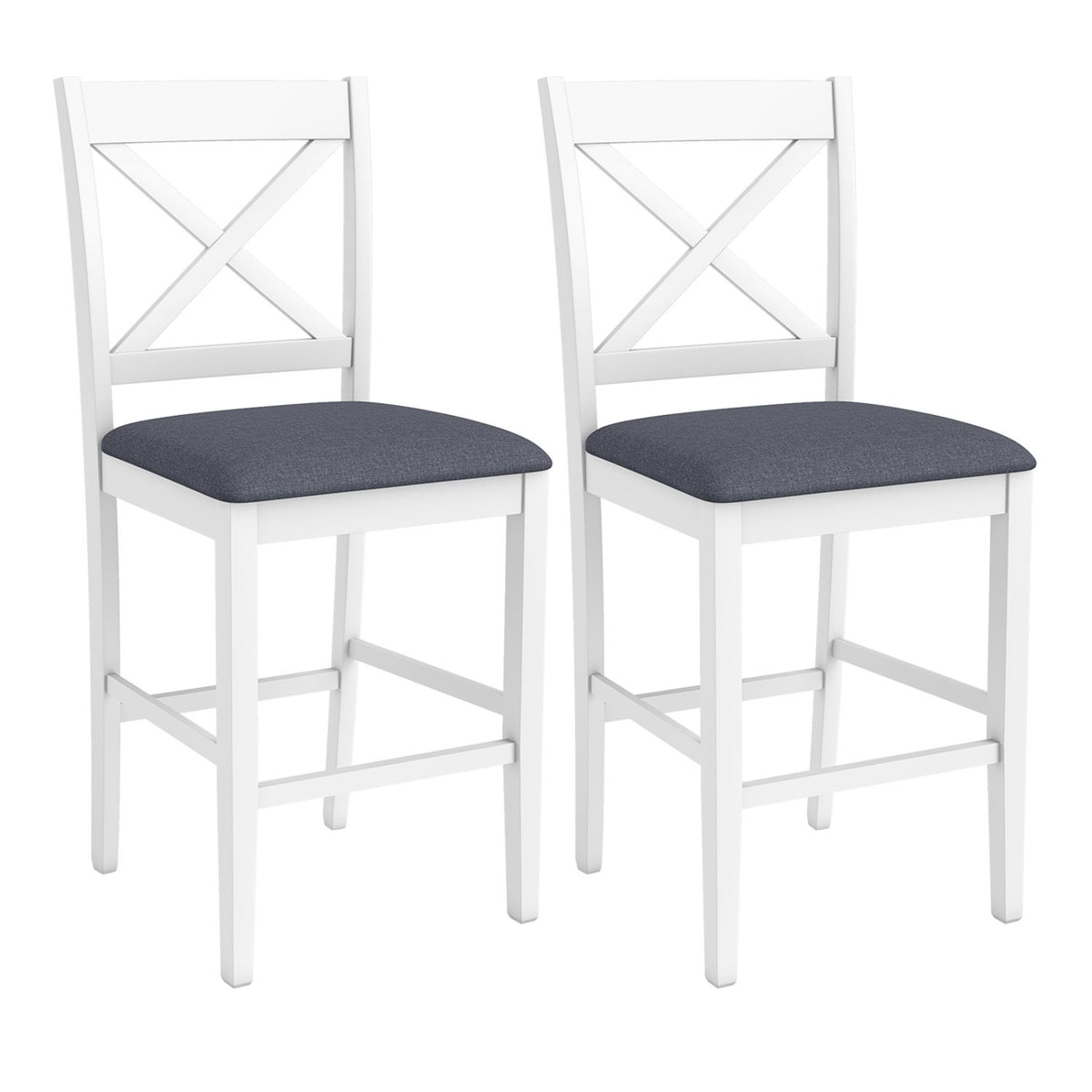 Set of 2 X-Back Bar Stools with Upholstered Cushioned Seats-White