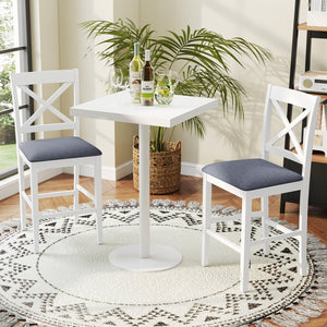 Set of 2 X-Back Bar Stools with Upholstered Cushioned Seats-White view 2