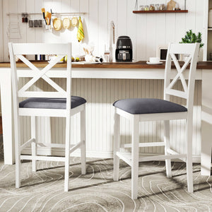 Set of 2 X-Back Bar Stools with Upholstered Cushioned Seats-White view 3