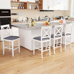 Set of 2 X-Back Bar Stools with Upholstered Cushioned Seats-White view 5