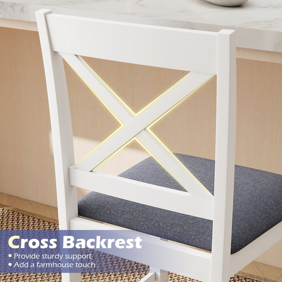 Set of 2 X-Back Bar Stools with Upholstered Cushioned Seats-White view 7