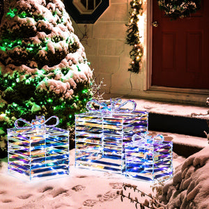 Set of 3 Christmas Lighted Gift Boxes with Bows and Plug view 3