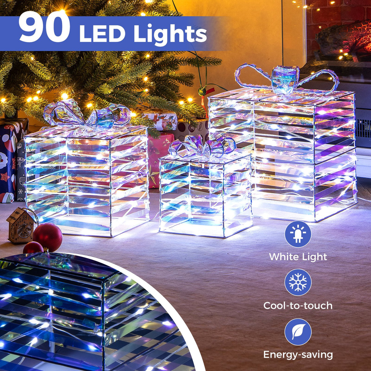 Set of 3 Christmas Lighted Gift Boxes with Bows and Plug view 6