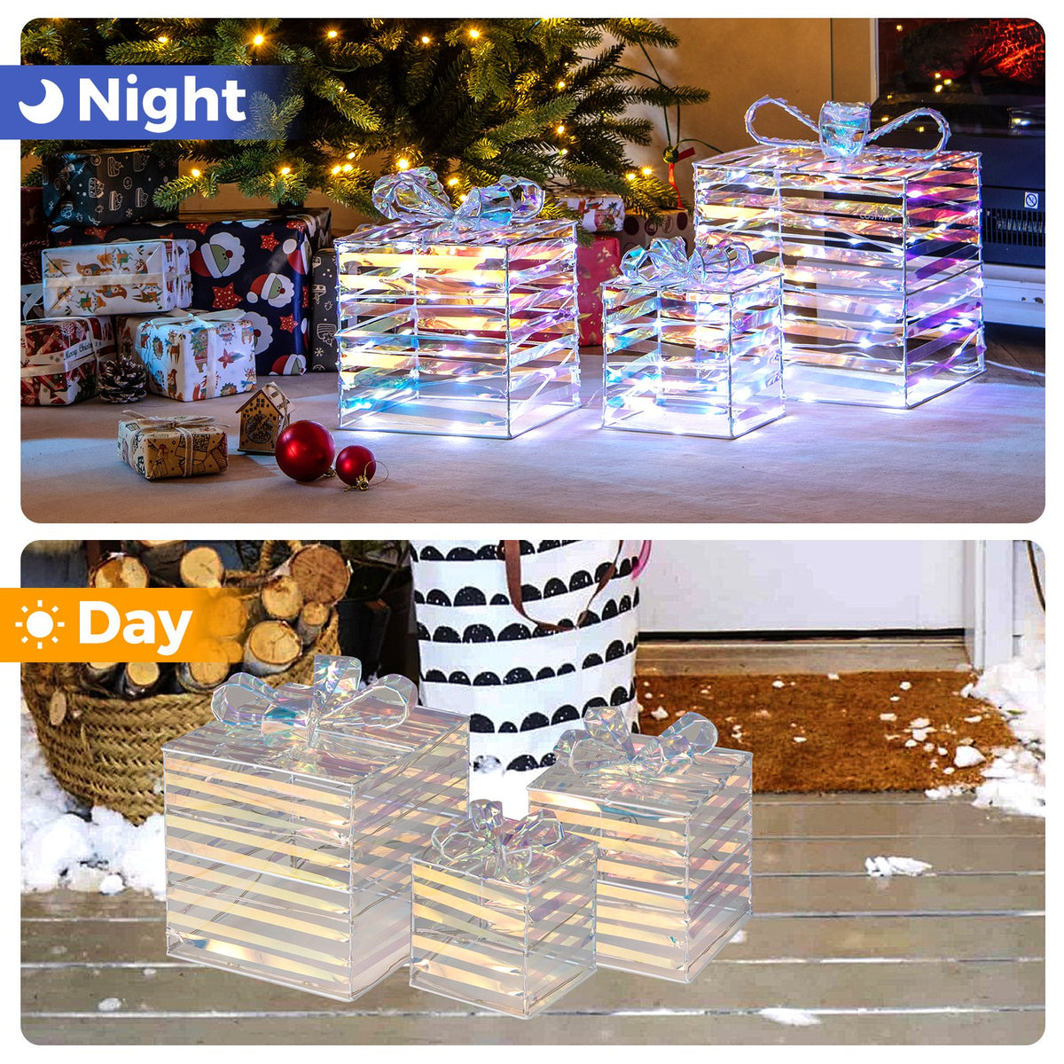 Set of 3 Christmas Lighted Gift Boxes with Bows and Plug view 7