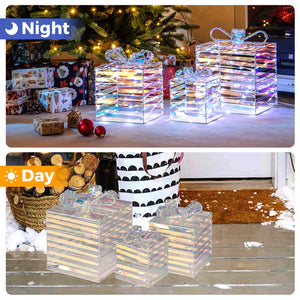 Set of 3 Christmas Lighted Gift Boxes with Bows and Plug view 7