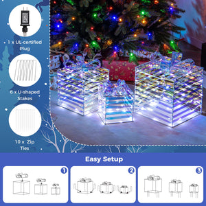 Set of 3 Christmas Lighted Gift Boxes with Bows and Plug view 8