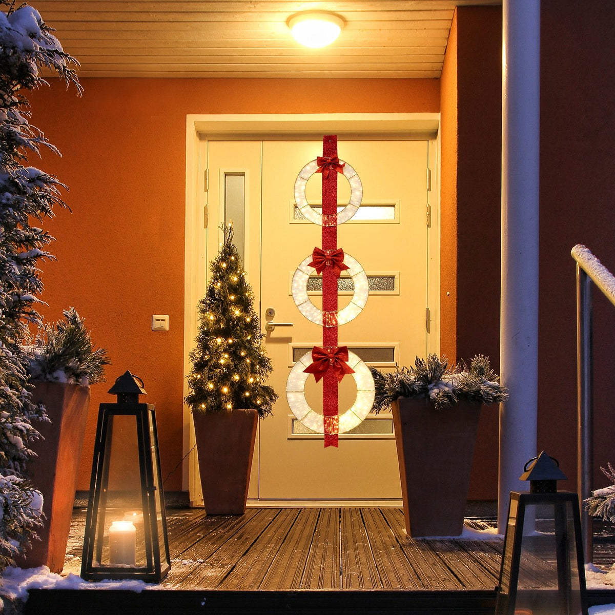 Set of 3 Christmas Lighted Wreaths with Warm White LED Lights and Bows view 3