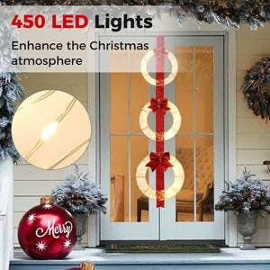 Set of 3 Christmas Lighted Wreaths with Warm White LED Lights and Bows view 7