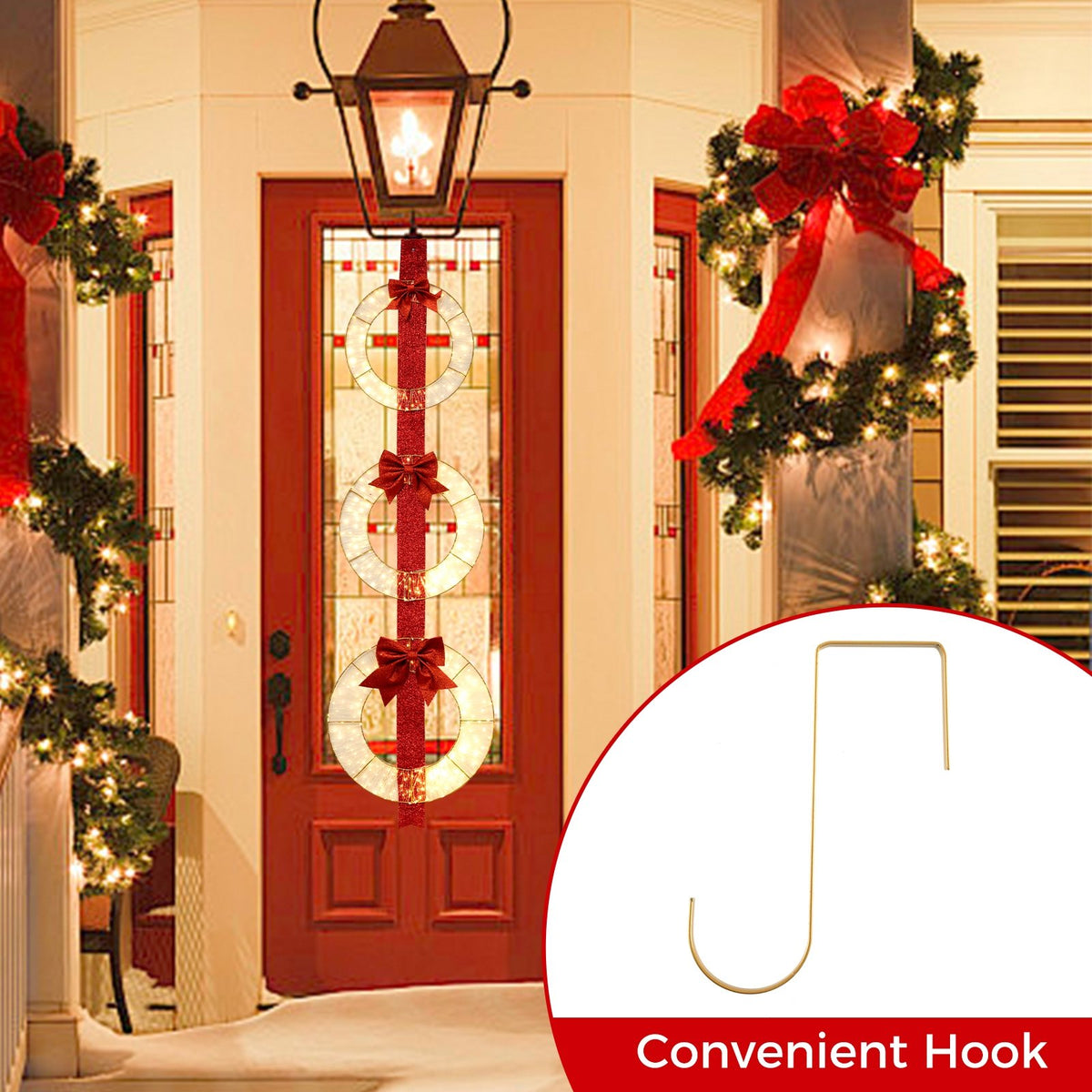 Set of 3 Christmas Lighted Wreaths with Warm White LED Lights and Bows view 9