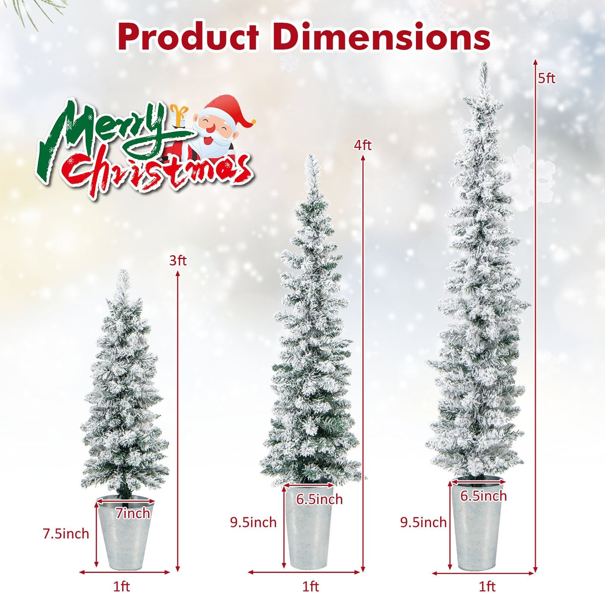 Set of 3 Potted Artificial Christmas Tree Snow-Flocked view 4
