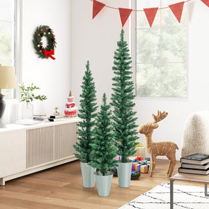 Set of 3 Potted Artificial Christmas Tree with Silver Metal Buckets view 2