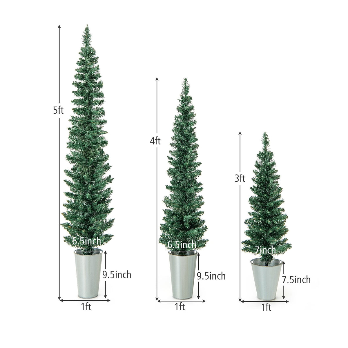 Set of 3 Potted Artificial Christmas Tree with Silver Metal Buckets view 4