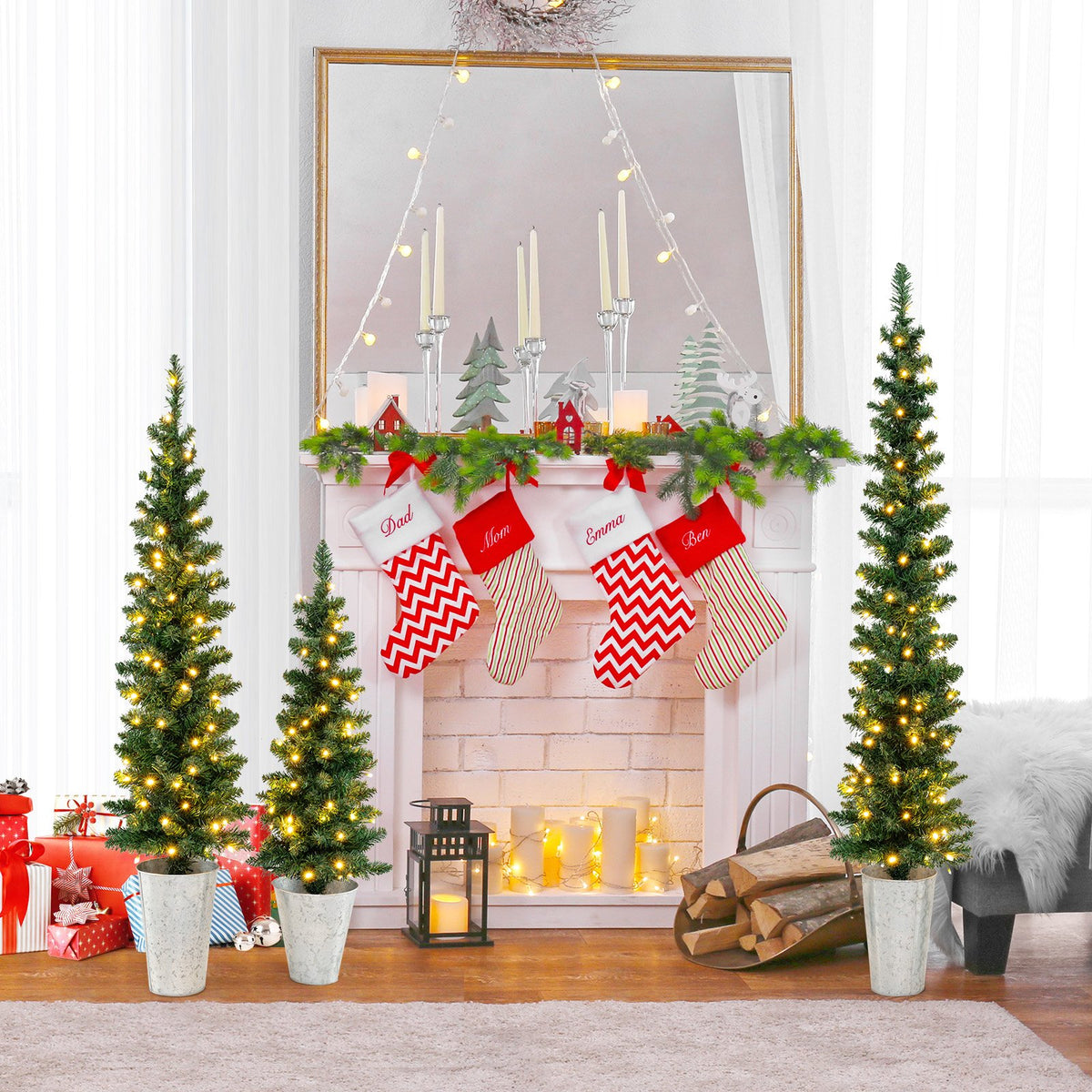 Set of 3 Pre-Lit Artificial Christmas Trees with 230 Warm White LED Lights view 3