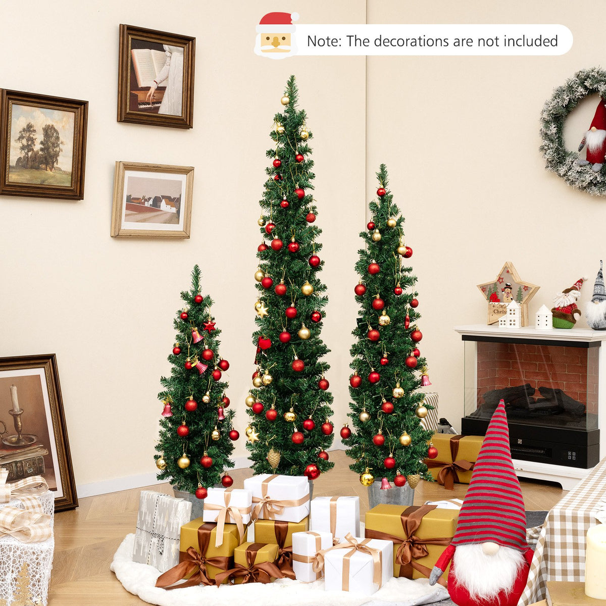 Set of 3 Pre-Lit Artificial Christmas Trees with 230 Warm White LED Lights view 6