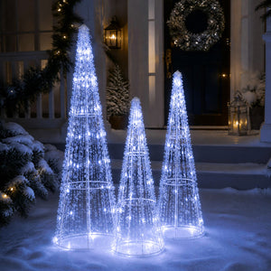 Set of 3 Pre-lit Christmas Cone Trees with Star Strings for Christmas-Cold White view 3
