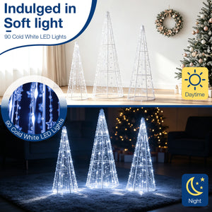 Set of 3 Pre-lit Christmas Cone Trees with Star Strings for Christmas-Cold White view 7