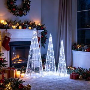 Set of 3 Pre-lit Christmas Cone Trees with Star Strings for Christmas-Cold White view 9