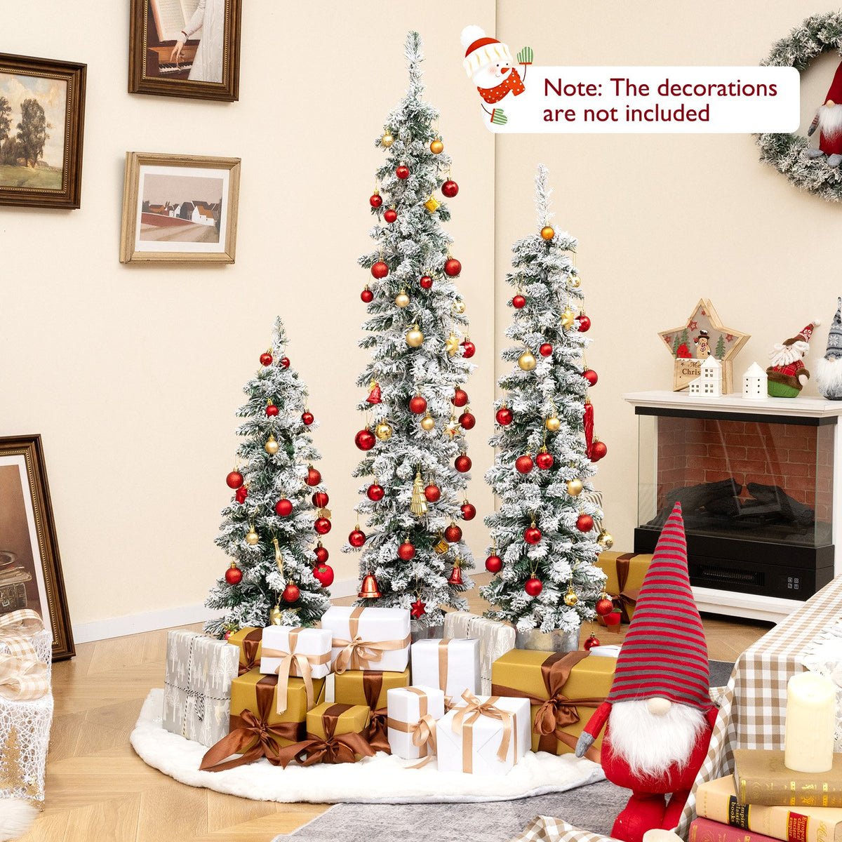 Set of 3 Pre-Lit Snow Flocked Artificial Christmas Trees witrh 423 Branch Tips view 3