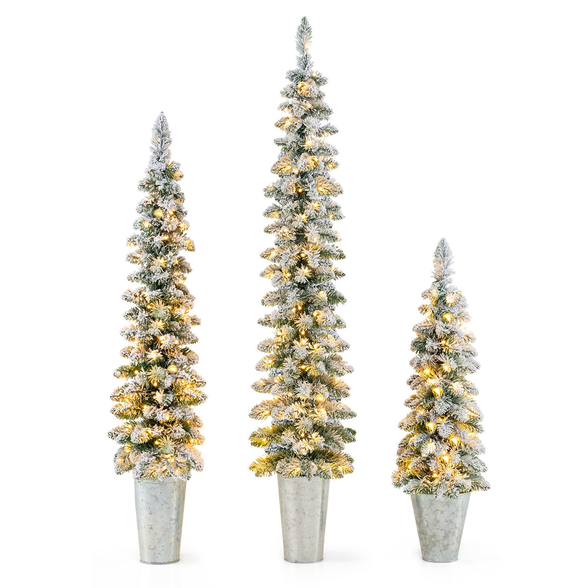 Set of 3 Pre-Lit Snow Flocked Artificial Christmas Trees witrh 423 Branch Tips view 4