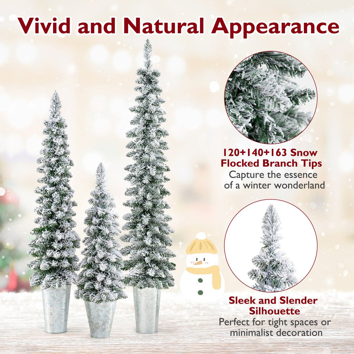 Set of 3 Pre-Lit Snow Flocked Artificial Christmas Trees witrh 423 Branch Tips view 8