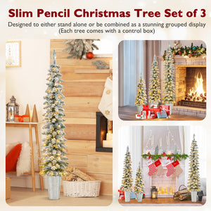 Set of 3 Pre-Lit Snow Flocked Artificial Christmas Trees witrh 423 Branch Tips view 9