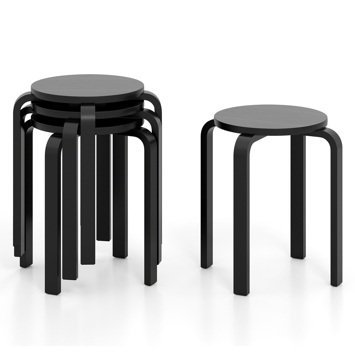 Set of 4 18 Inch Stackable Bentwood Dining Chairs with Round Top-Black