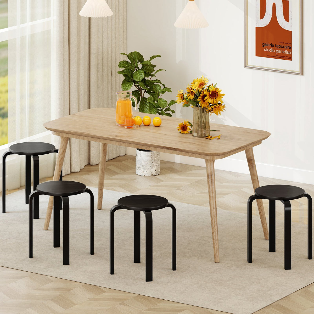 Set of 4 18 Inch Stackable Bentwood Dining Chairs with Round Top-Black view 2