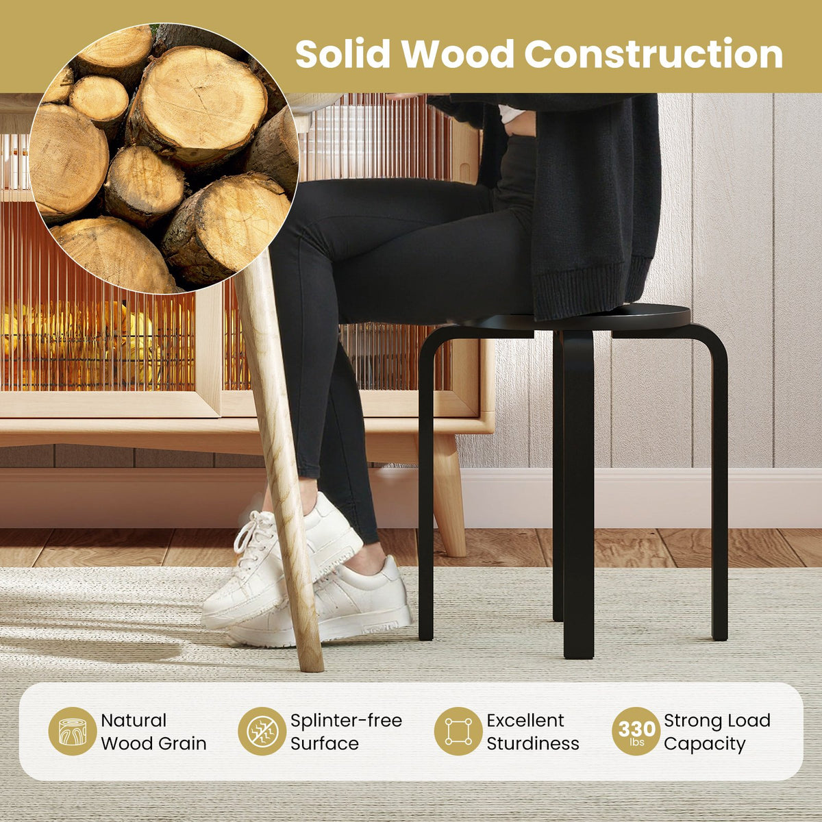 Set of 4 18 Inch Stackable Bentwood Dining Chairs with Round Top-Black view 6