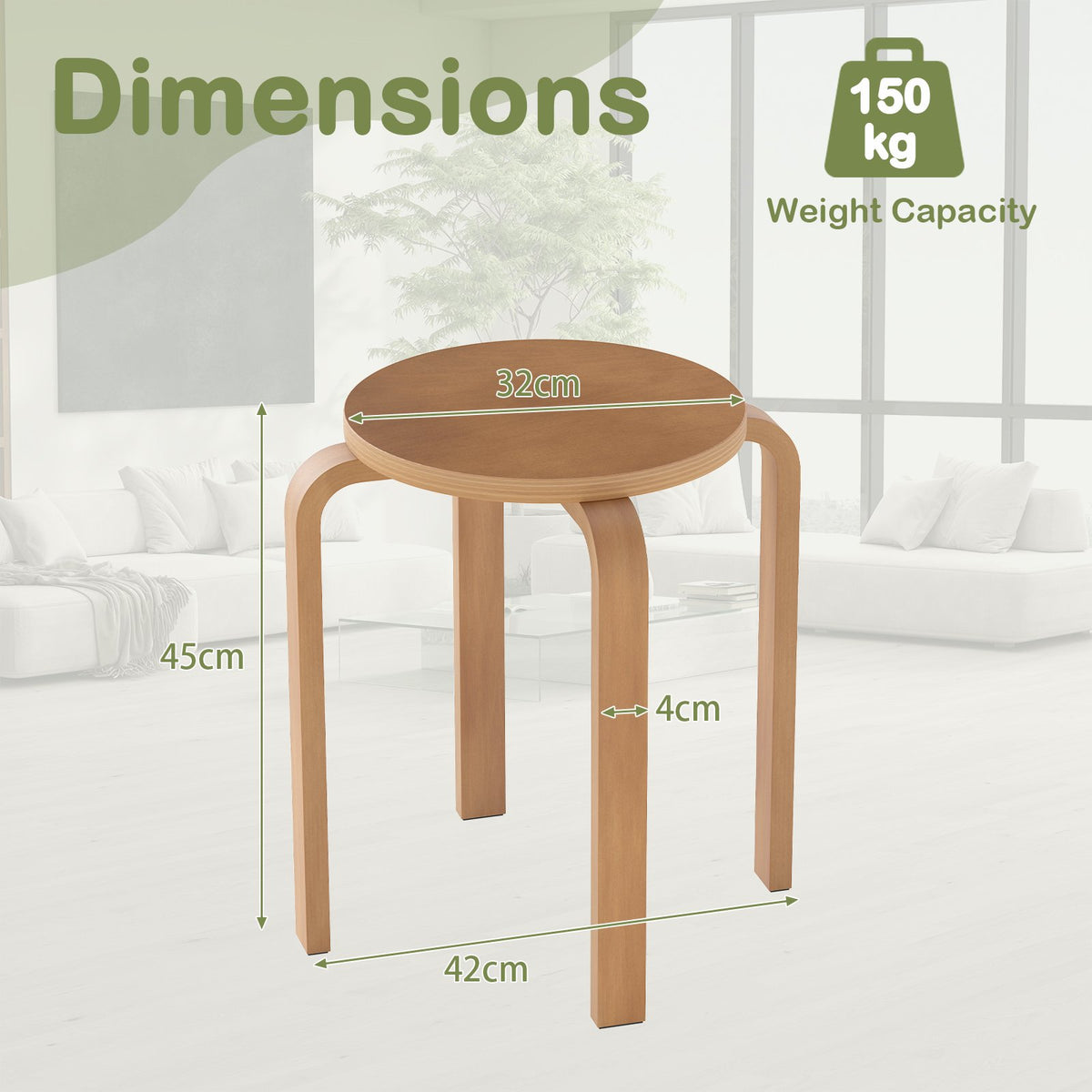 Set of 4 18 Inch Stackable Bentwood Dining Chairs with Round Top-Walnut view 4