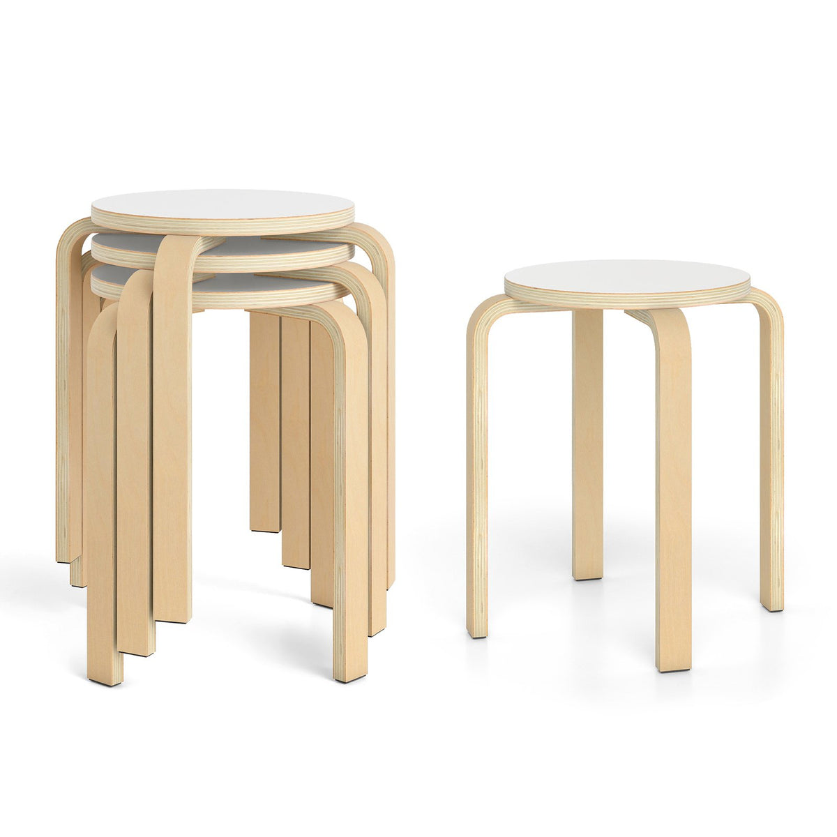 Set of 4 18 Inch Stackable Bentwood Dining Chairs with Round Top-White