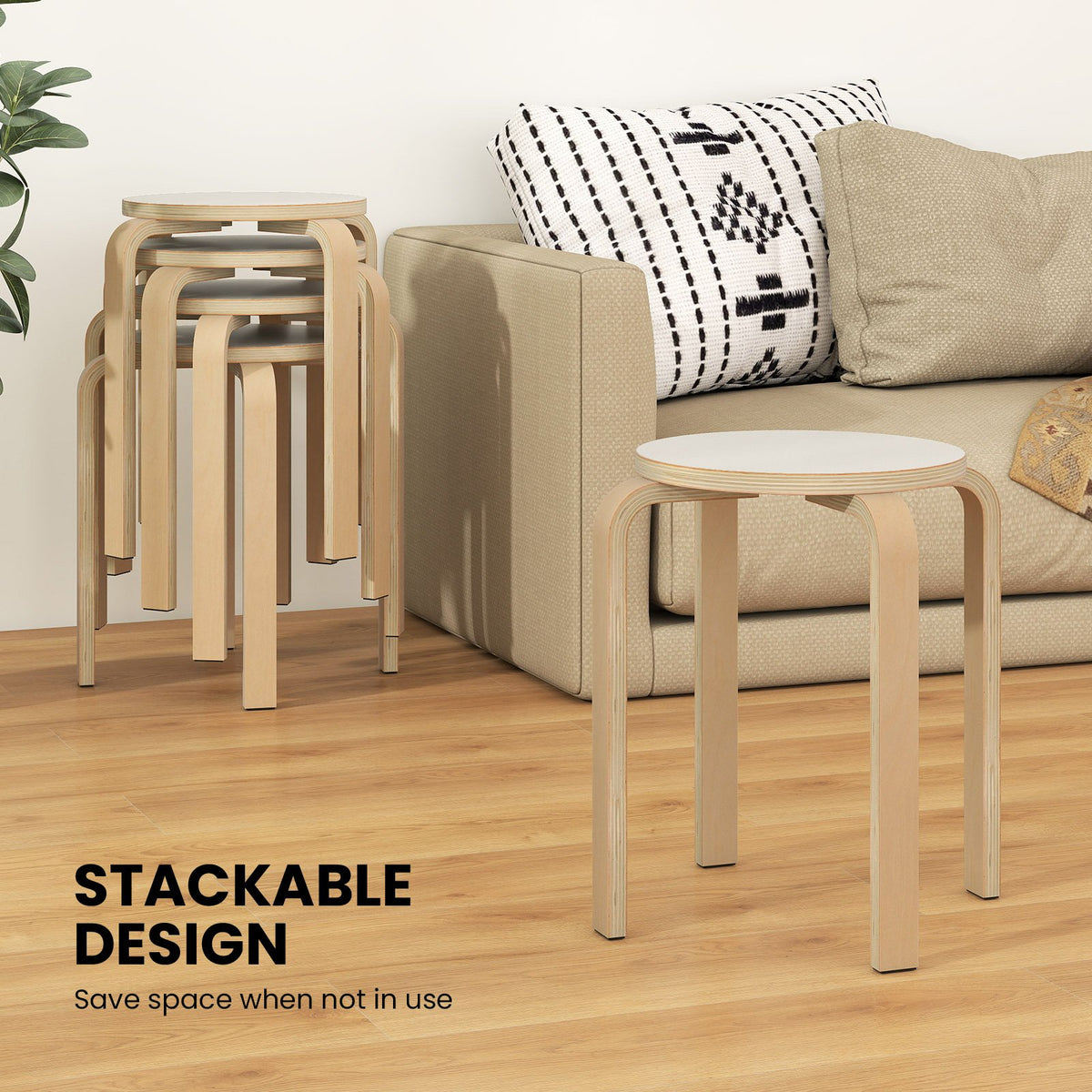 Set of 4 18 Inch Stackable Bentwood Dining Chairs with Round Top-White view 5