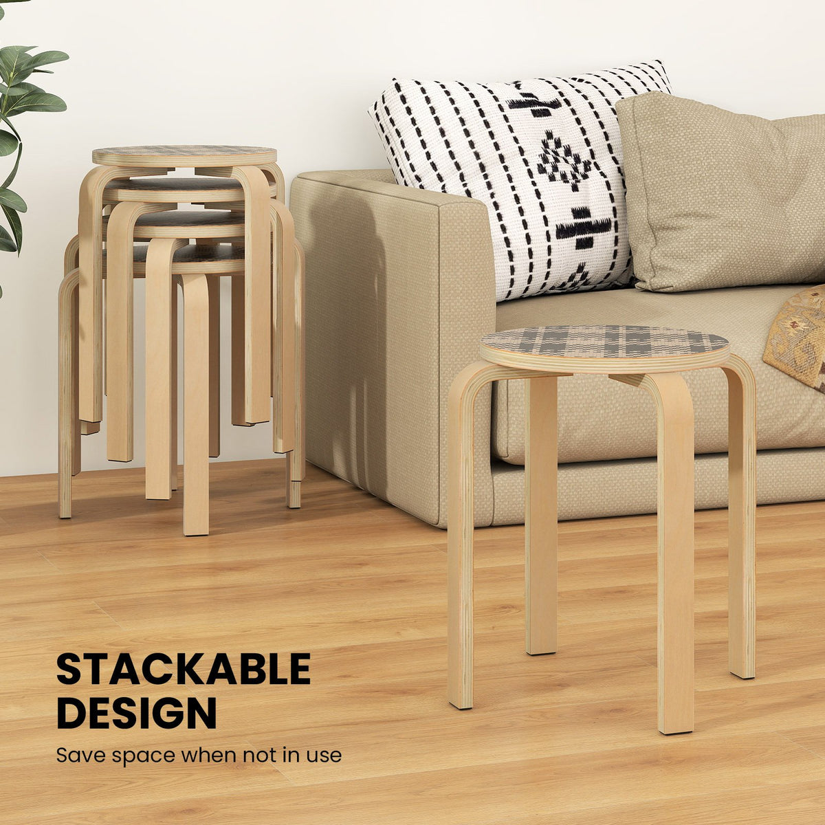 Set of 4 18 Inch Stackable Bentwood Dining Chairs with Round Top-Yellow view 6
