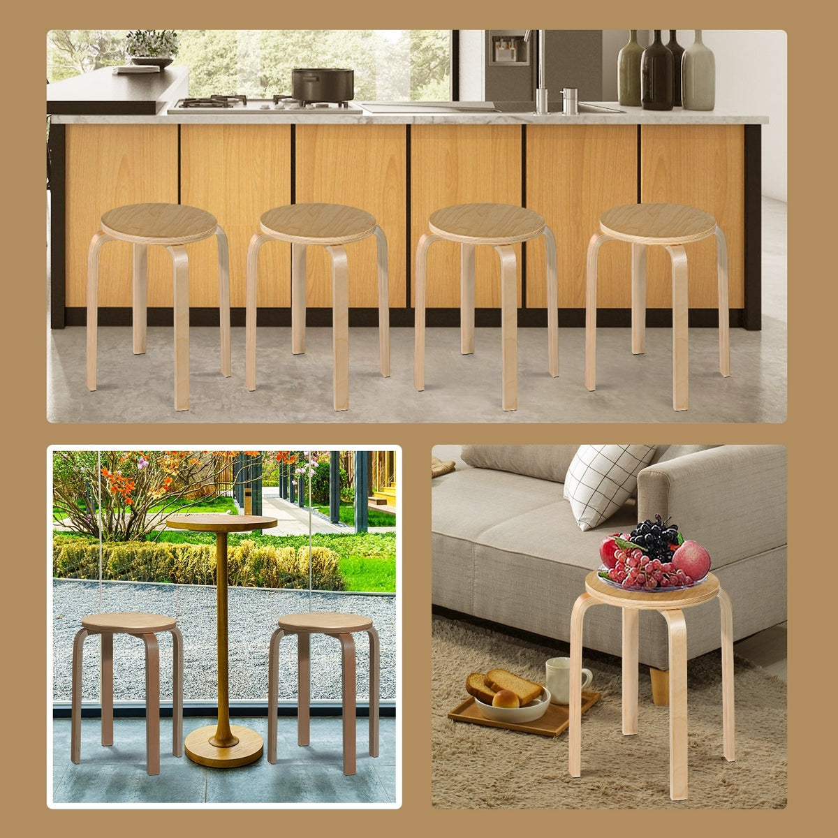 Set of 4 18 Inch Wood Home Backless Dining Chairs view 9