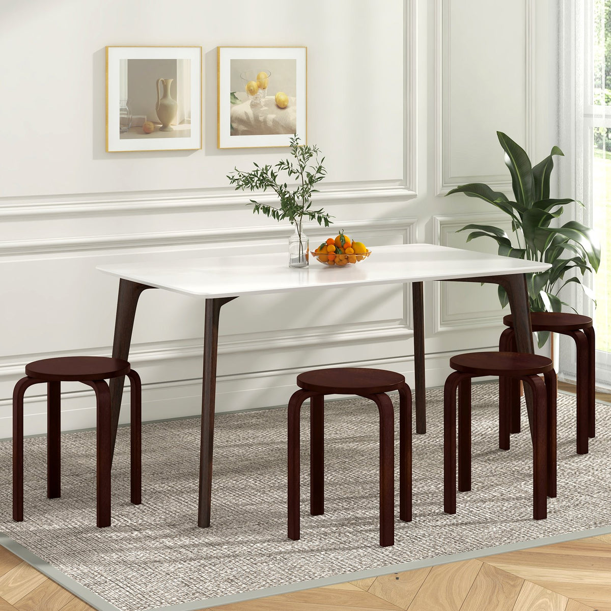 Set of 4 18 Inch Stackable Bentwood Dining Chairs with Round Top-Dark Brown view 2